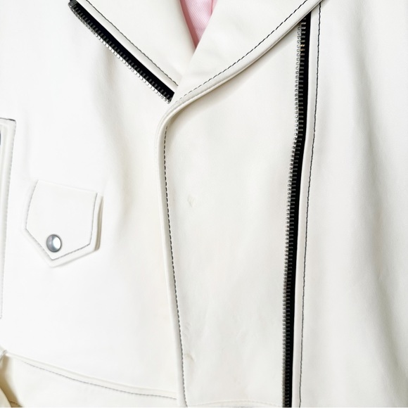 Sandro Edwin White Sheep Leather Cropped Motorcycle Jacket A1A Moto Size Small/6 - Picture 12 of 15